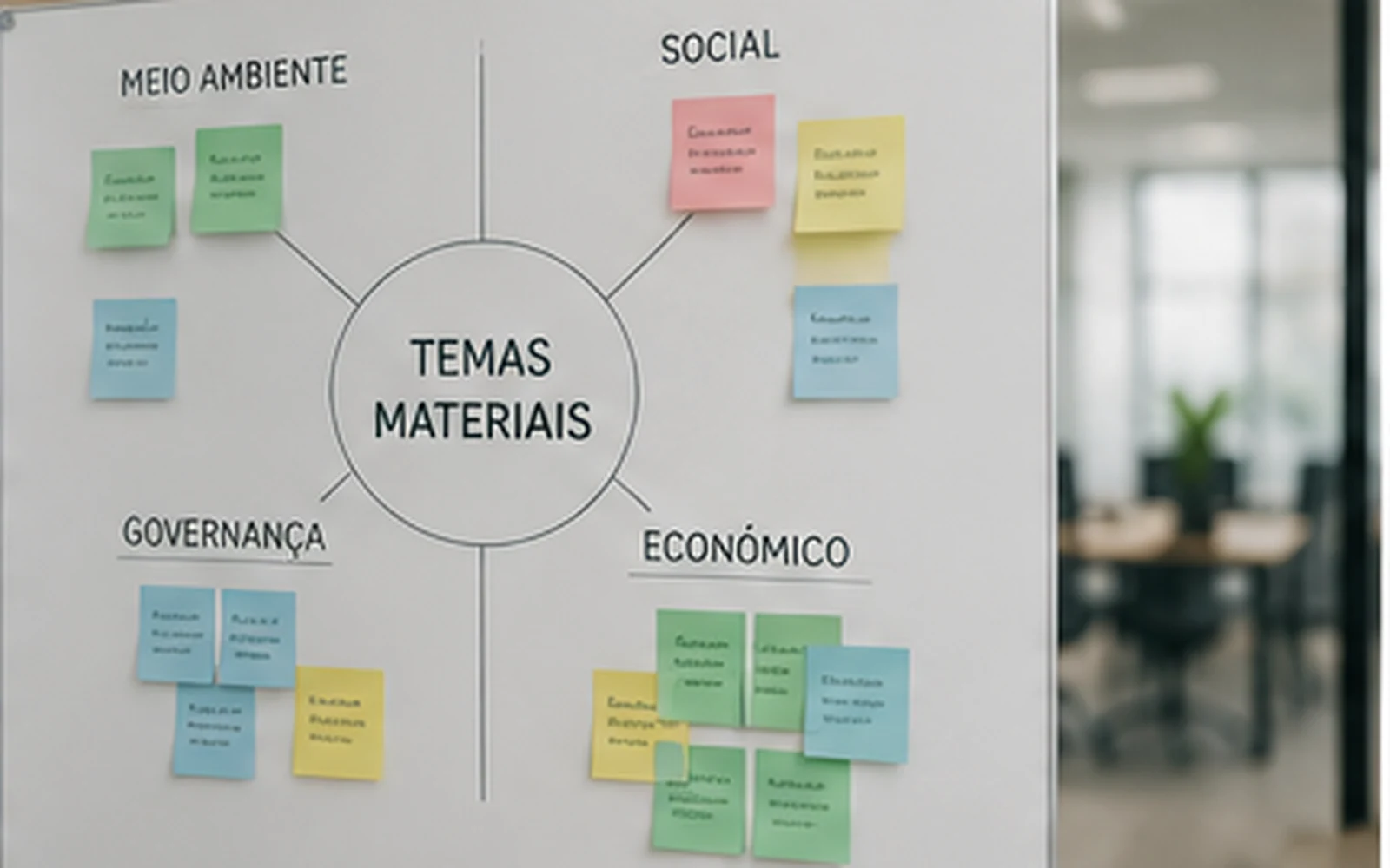 Painel de trabalho usado para organizar e priorizar temas materiais ESG